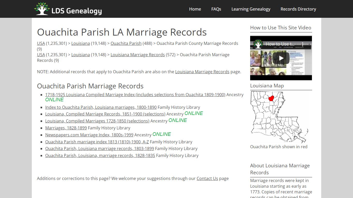 Ouachita Parish LA Marriage Records - LDS Genealogy