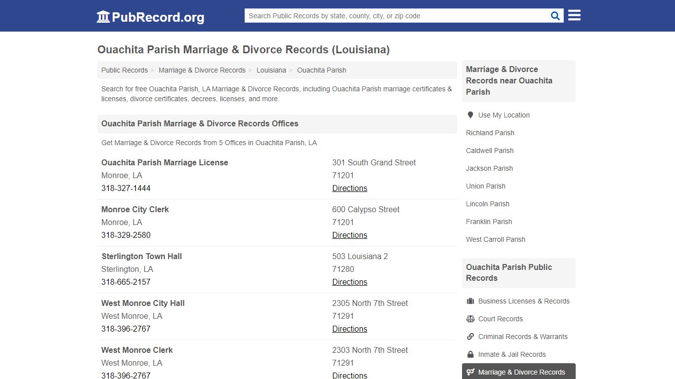 Ouachita Parish Marriage & Divorce Records (Louisiana)