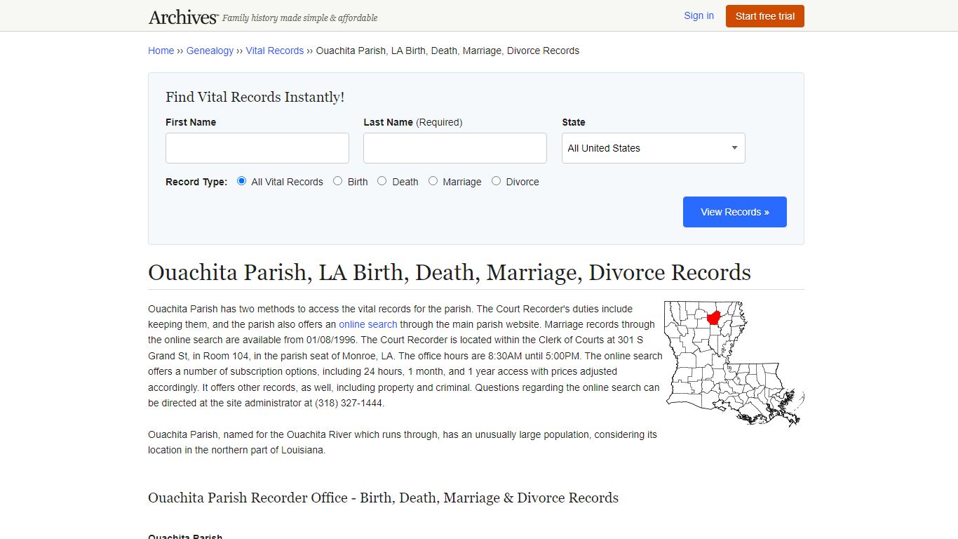 Ouachita Parish, LA Birth, Death, Marriage, Divorce Records - Archives.com